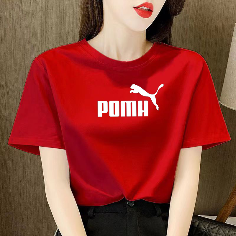 品牌新款女红色短袖2025夏季时尚百搭休闲宽松透气吸汗凉感T恤衫