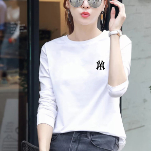 内搭纯棉正肩洋气宽松上衣打底衫 品牌白色长袖 t恤女春秋2026新款
