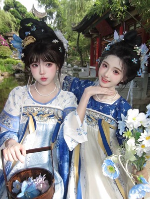 春秋新款原创汉服女【青花瓷】唐制复原刺绣齐胸裙褙子双色春夏季