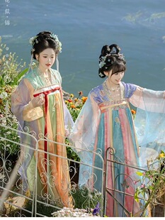 唐制齐胸裙对襟衫 春夏新款 汉服女 琉璃碧 唐褙子小唐风日常套装