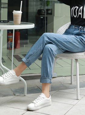 高个子休闲牛仔裤女老爹裤子无弹后腰松紧舒适高腰哈伦裤超长腿裤