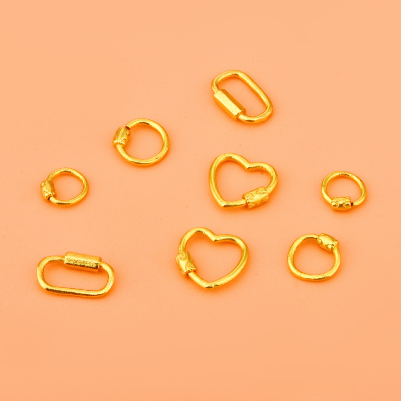 S925纯银古法银镀金24K爱心扣圆形长方形吊坠扣可拆卸开口环配件