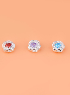 韩版 流行925纯银 彩色锆石玫瑰花ins风隔珠 配件DIY手链项链挂件