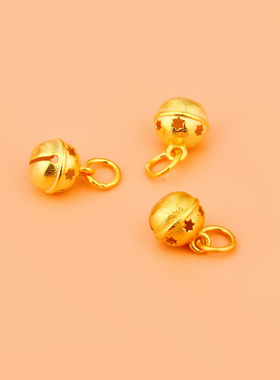 S925古法银镀金配件星星铃铛吊坠五角星挂件DIY编绳串珠小滴溜