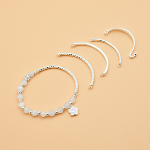 925纯银双环实心弯管配件 半手镯管子 手工DIY串珠材料手链配饰