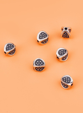 S925纯银复古迷你菱形隔珠首饰配件 手工DIY饰品串珠材料手链配饰