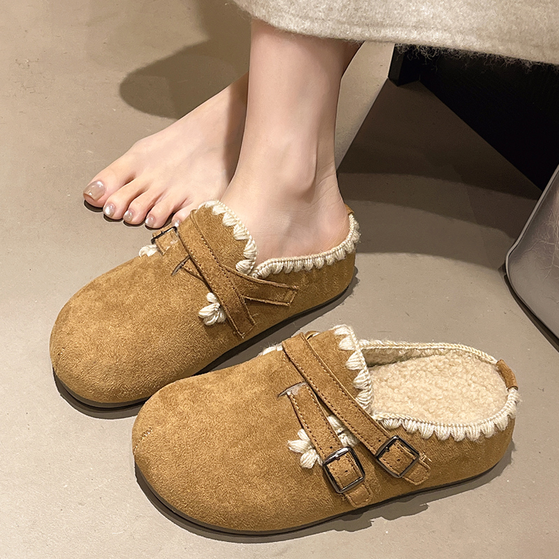 内增高厚底勃肯包头拖鞋外穿2025新款加保暖毛毛1201k