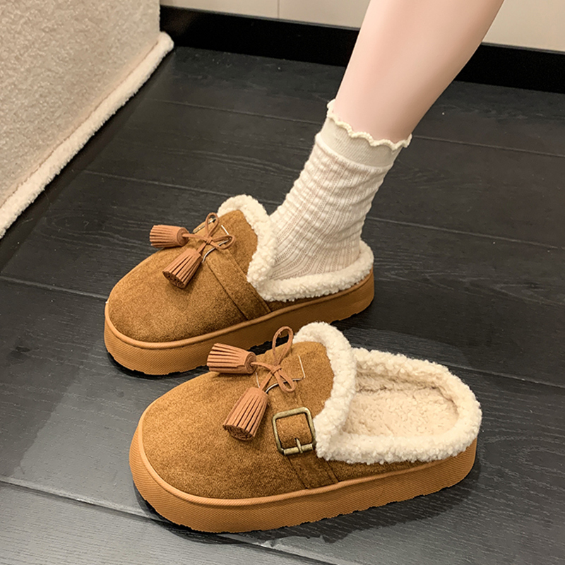 秋冬流苏包头毛毛拖鞋女外穿2025新款厚底勃肯棉拖加绒雪地1123u