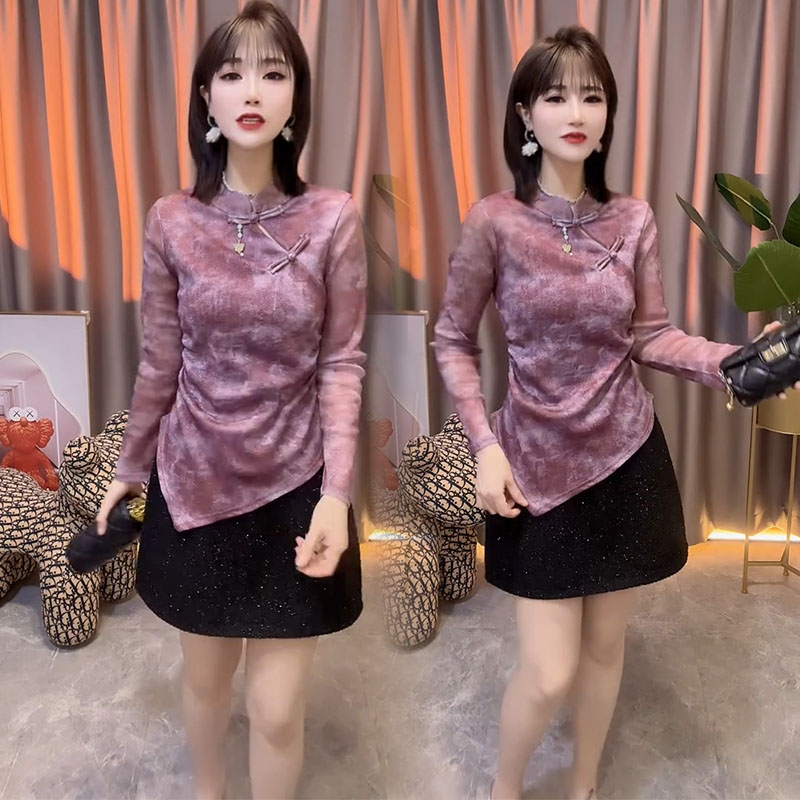 网纱2024春不规则立领盘扣新中式