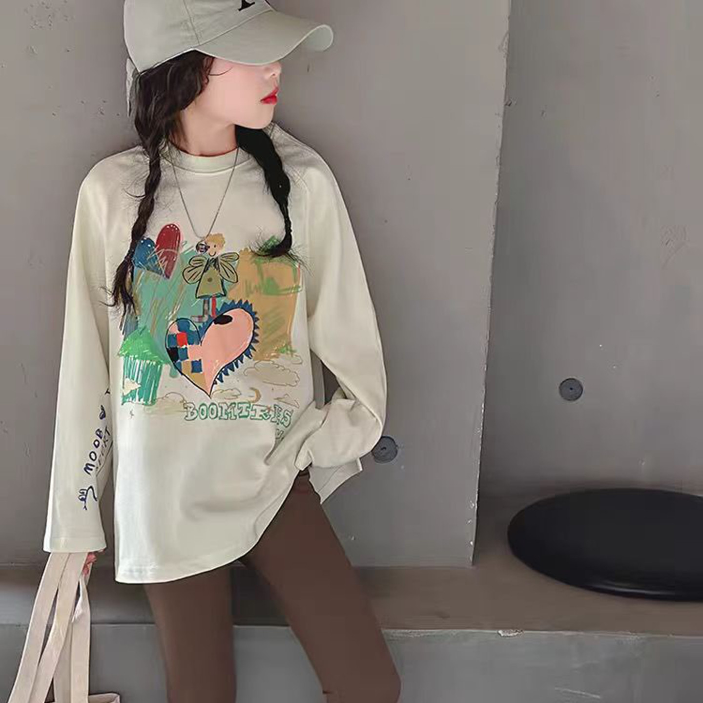 5747长袖T恤衫童装秋款女童水墨画体恤中大童