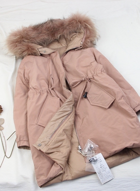 70608牛家貂子毛领带帽羽绒服两面穿童装冬款女童保暖服装中童