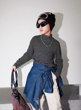 93135木家德绒打底长袖T恤衫童装秋冬款男女童条纹体恤中童