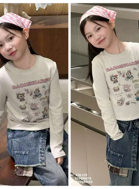 81866青少年长袖T恤衫童装春款女童卡通体恤大童