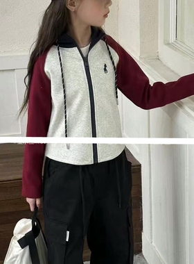 58172童家磨毛外套童装春款女童拼色校服神器中大童