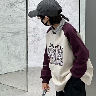 9536童家卫衣童装春款男女童卡通拼色套头衫中大童