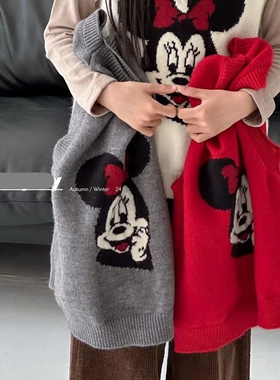 69277乔家毛衣马甲背心童装早春款女童卡通无袖针织衫马夹中童