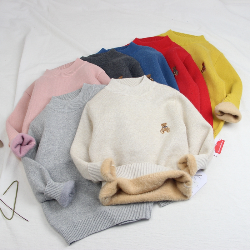 21006一体绒毛衣童装秋冬款男女童加绒针织衫套头衫中大童