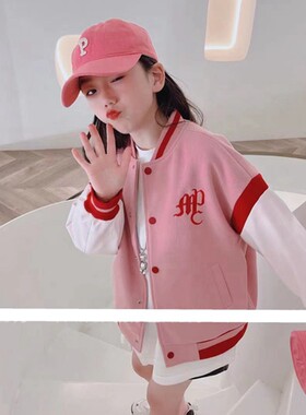 85518木家呢子棒球衣童装早春款女童字母外套中童