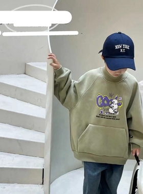 56567木家一体绒卫衣童装秋冬款男女童加绒套头衫中童