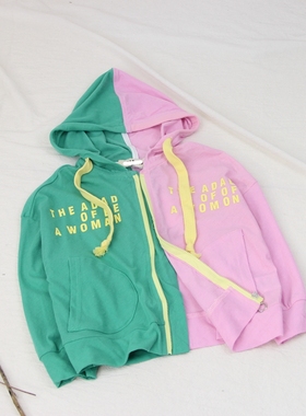 52659欧家带帽外套童装秋款女童拼色拉链衫中童