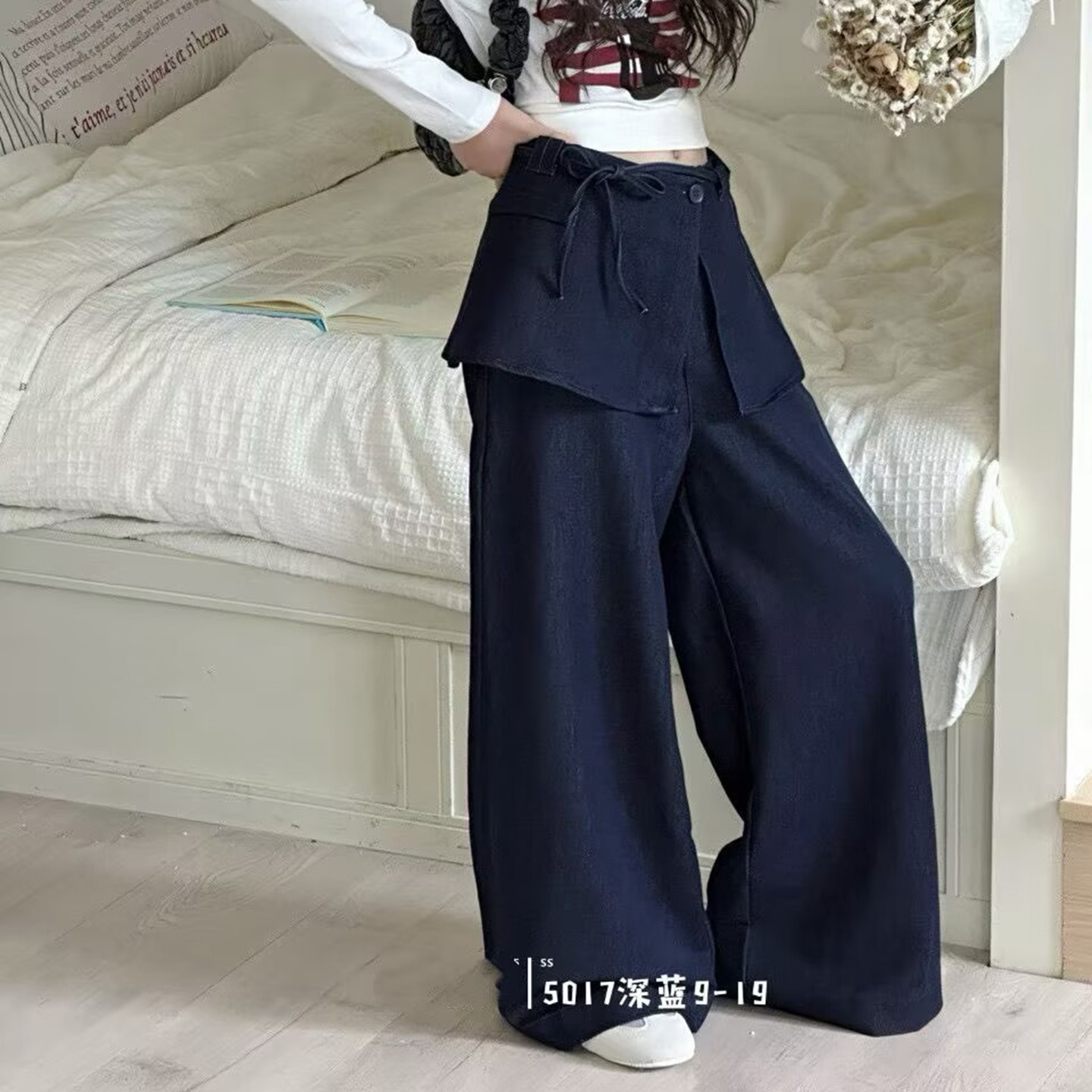 5017爱家牛仔裤阔腿裤童装春款女童弹力休闲裤长裤中大童图片