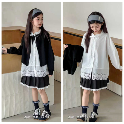 1311青少年衬衫卫衣套装童装春款女童裙裤三件套大童
