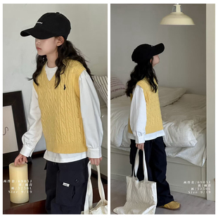 6905童家麻花毛衣背心马甲套装童装春款女童针织衫马夹2件套中大