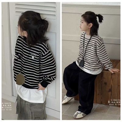 0665童家毛衣童装早春款男女童条纹针织衫套头衫中大童