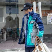 男女童拼色拉链衫 3231牛家带帽夹棉冲锋衣外套童装 秋冬款 中大童