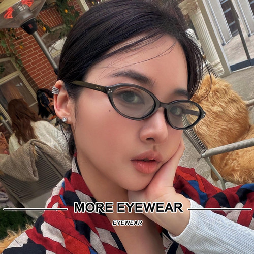 复古椭圆小框板材眼镜架配度数女