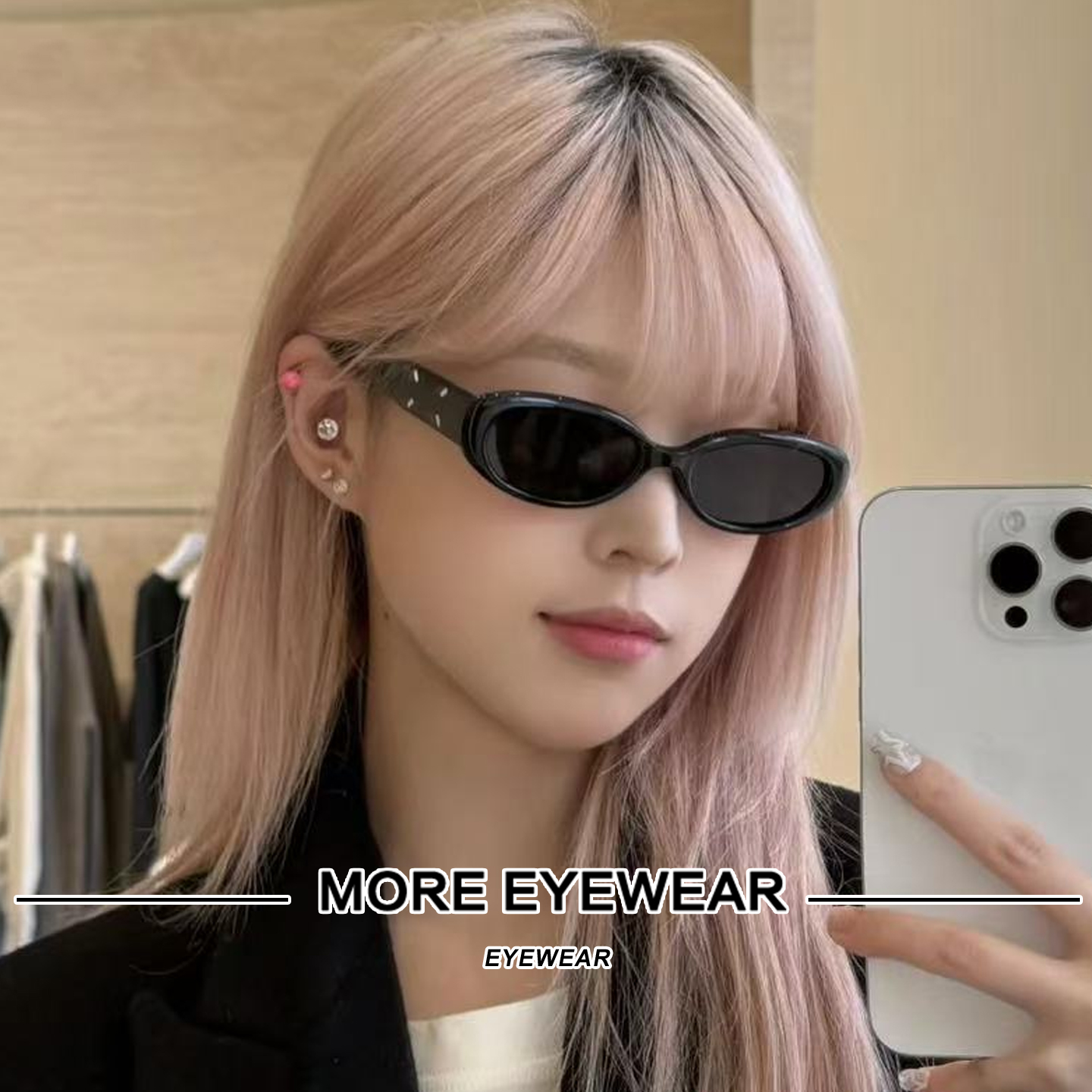 2025新品GM合作款墨镜黑色猫眼椭圆形复古ins风防晒太阳镜女MM206