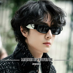 王一博同款 长方形窄框偏光太阳眼镜女5525 黑白撞色熊猫墨镜男时尚