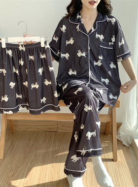 冰丝睡衣女三件套夏季