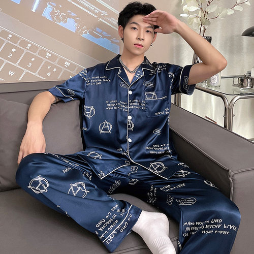 大码男睡衣加肥加大宽松胖子280斤短袖青少年夏季薄款冰丝套装