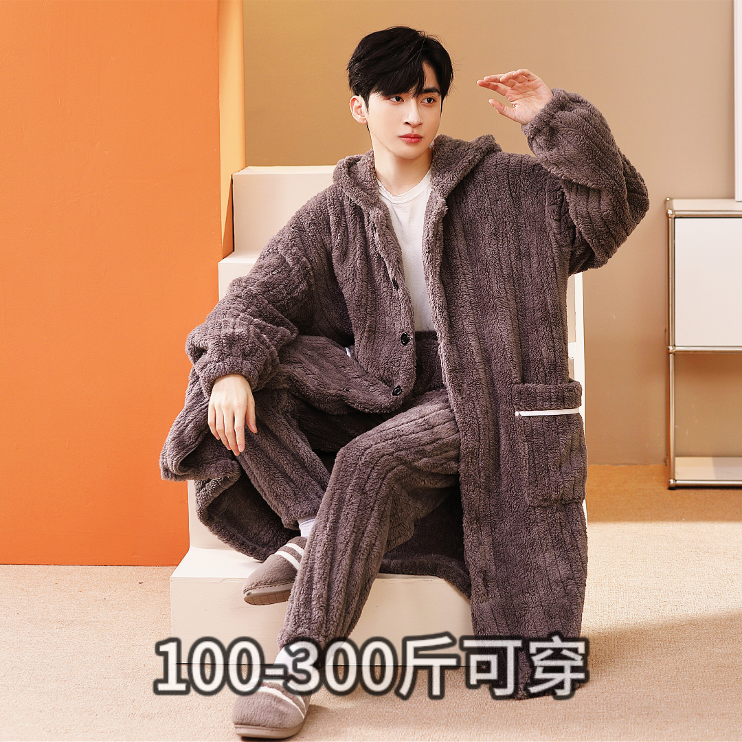 300斤冬季加绒珊瑚绒睡袍套装
