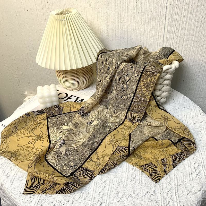 真丝丝巾妈妈款印花桑蚕丝头巾女长条护颈细窄领巾围巾防晒轻薄