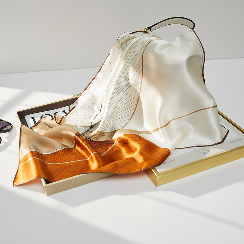 2024桑蚕丝丝巾时尚真丝芳草渡小方巾70夏季披肩百搭素绉缎