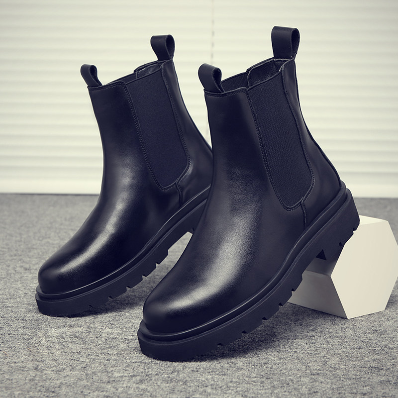 MARTIN BOOTS MENS TIDE INSIDE HEIGHT SHOES 10CM BRITISH STYLE LEATHER HIGH-TOP SHOES 8 BLACK BIKER 6 AUTUMN WINTER CHELSEA BOOTS