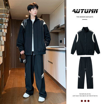 实拍立领运动夹克男2025秋季休闲外套长裤一套帅气搭配长袖套装