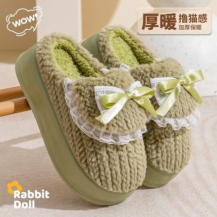 棉拖鞋女款秋冬季外穿2025新款网红厚底增高保暖加绒毛毛拖鞋XC32