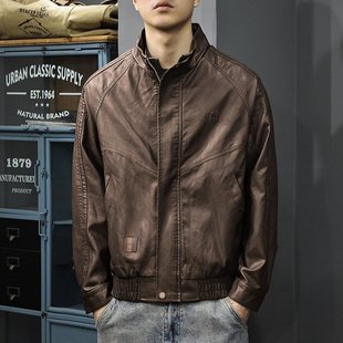 上衣飞行员皮衣QW01 加绒宽松美式 秋冬2025新款 痞帅PU皮夹克男冬季