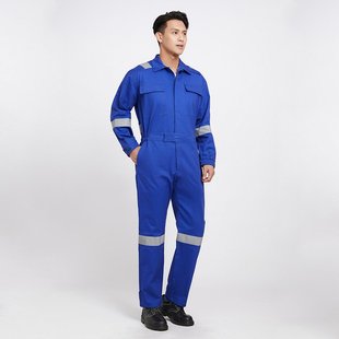 全棉网格防静电连体服厂船用工作服反光条劳保汽机修服中海油QW09