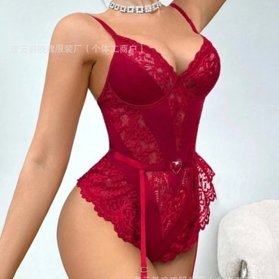 Women's Sensual Lingerie: Lace Sheer Mesh Bodysuit
