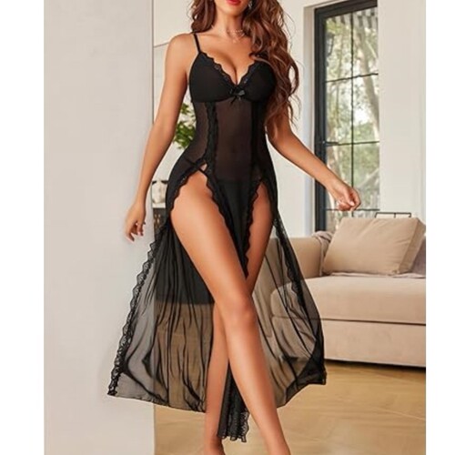 Sexy lingerie long sheer sheer sheer sheer sexy high slit la
