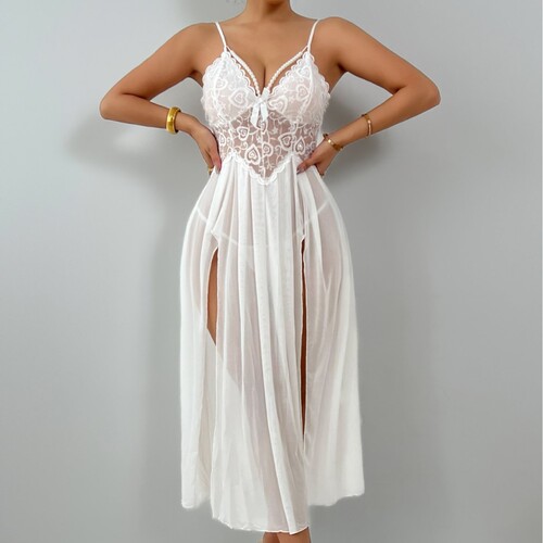 Sexy lingerie mesh see through sexy sleepwear with high slit