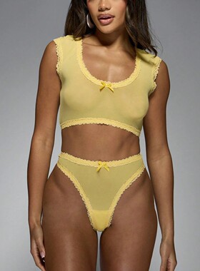 Sexy two-piece lingerie set with mesh, hot girl lace splicin