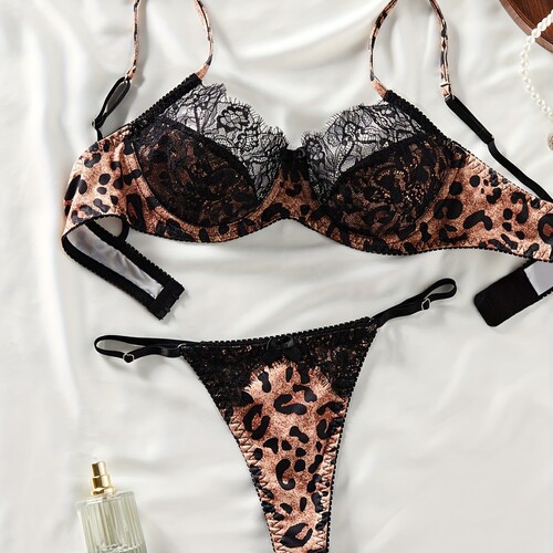 Sexy leopard print ultra-thin lace bra set, comfortable and