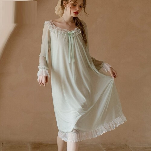 Princess style thin mesh nightgown, women's loose fitting co