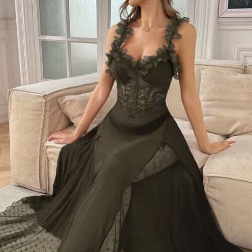 Three dimensional flower mesh fun nightgown for women with p