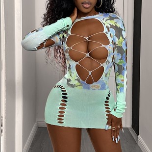 Sexy Craft Fishnet Bodysuit Bodycon Lingerie Nightgown Print
